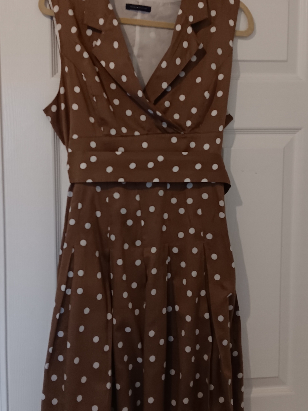 Tommy Hilfiger Brown and White Polka Dot Midi Dress